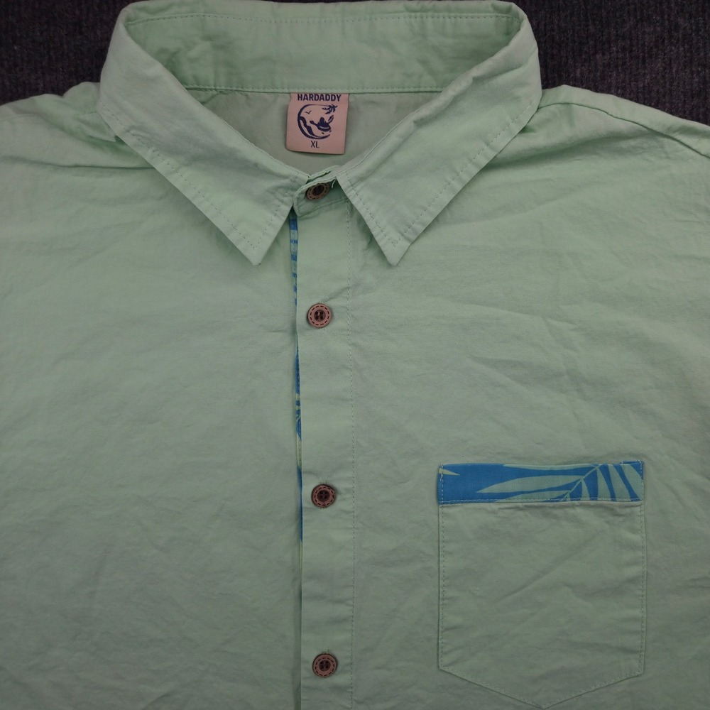 Hardaddy Men XL‎ Mint Green Cotton Tropical Palm Cuff Button Down Casual Shirt